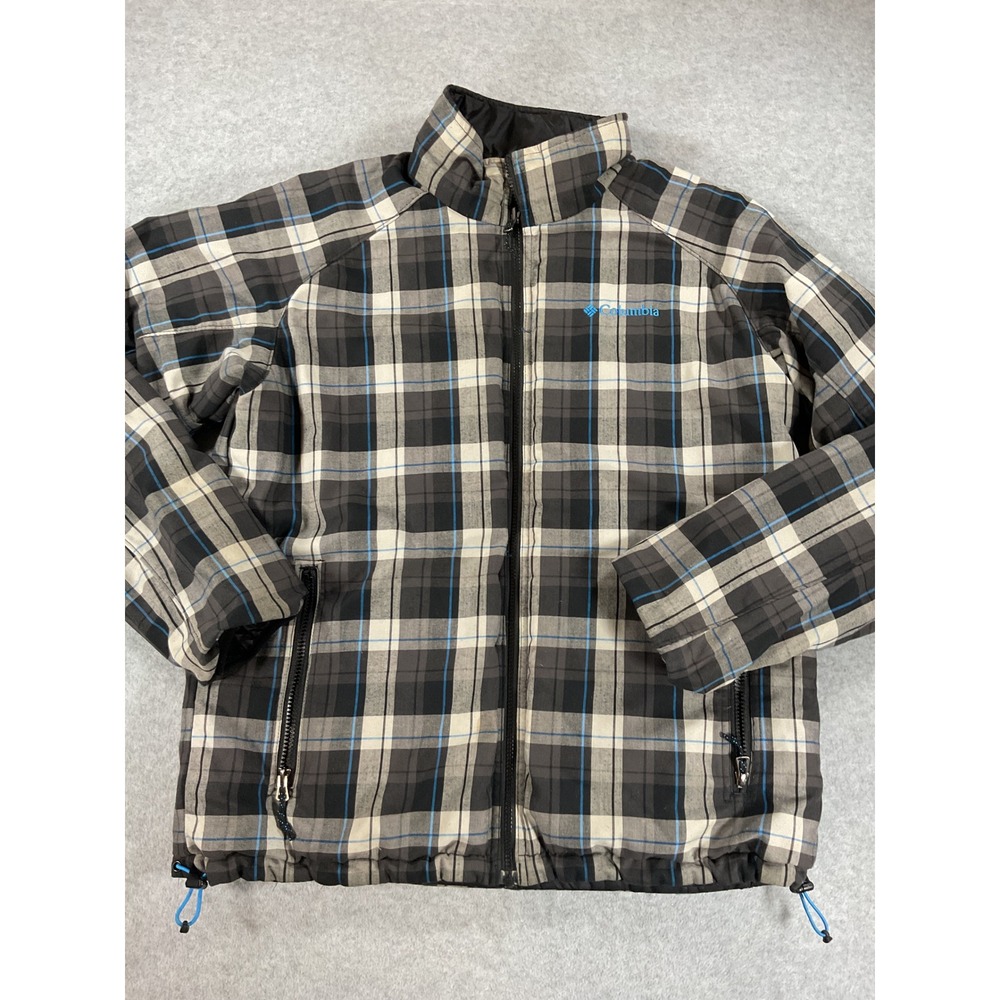 Columbia Reversible Puffer Jacket Mens Large Black Plaid Quilted Full Zip 2843